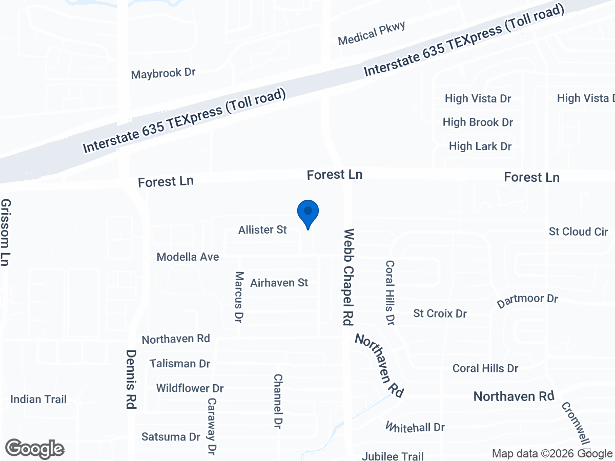 Map of 3039-3041 Allister St, Dallas, TX